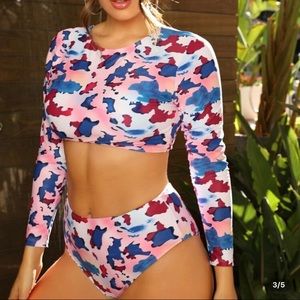 Long sleeve high waisted camo swim